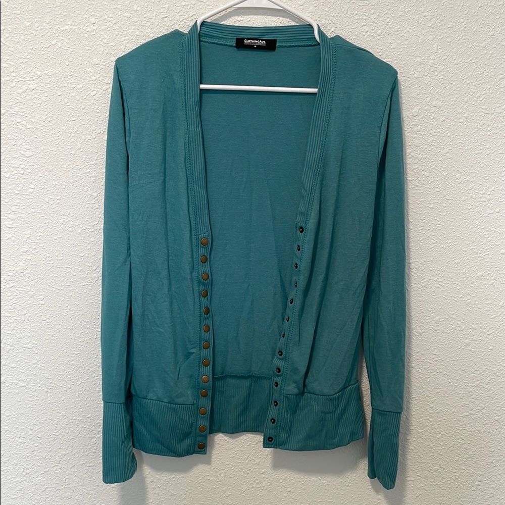 Blue Cardigan Sweater with V-Neck and Long Sleeves